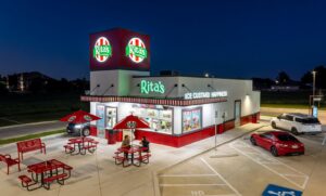 Rita's Italian Ice franchise exterior at night